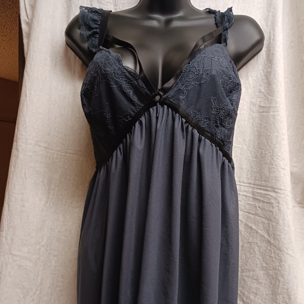 torrid Navy Lace-Trim Chemise with Satin Bow